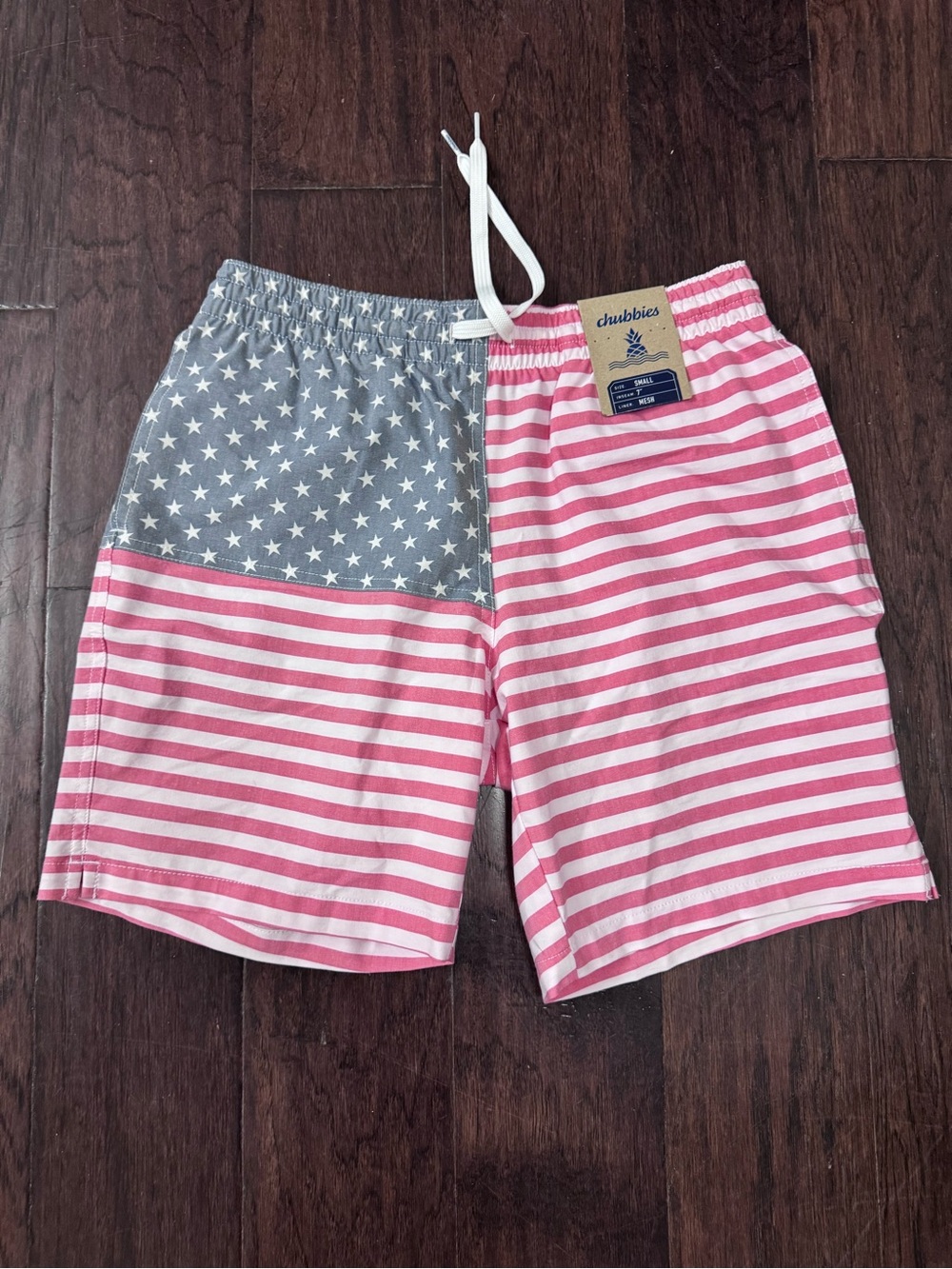 chubbies Pink & Gray Stars and Stripes Swim Shorts